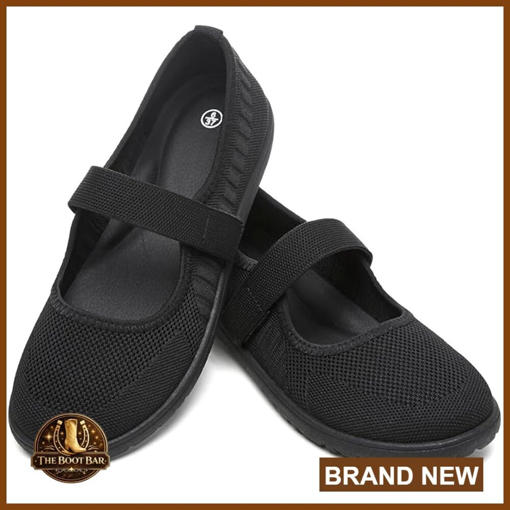 Wide Width Knit Ballet Flats with Strap, Slip-On Walking Shoes